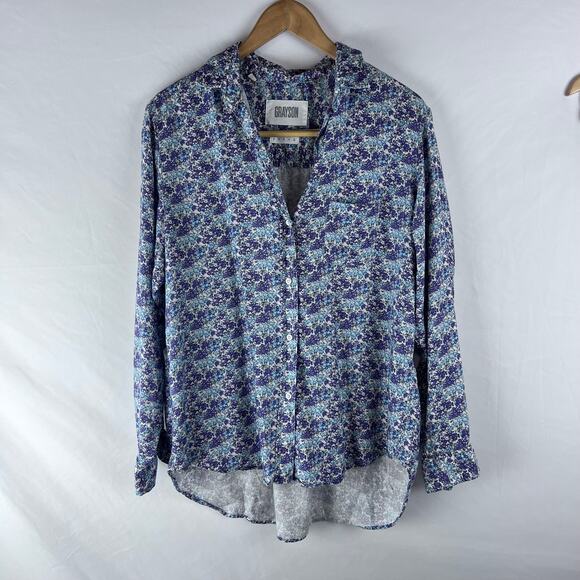Anthropologie Grayson The Hero Size 4 Large Floral Blue Purple Button Up - Picture 2 of 10